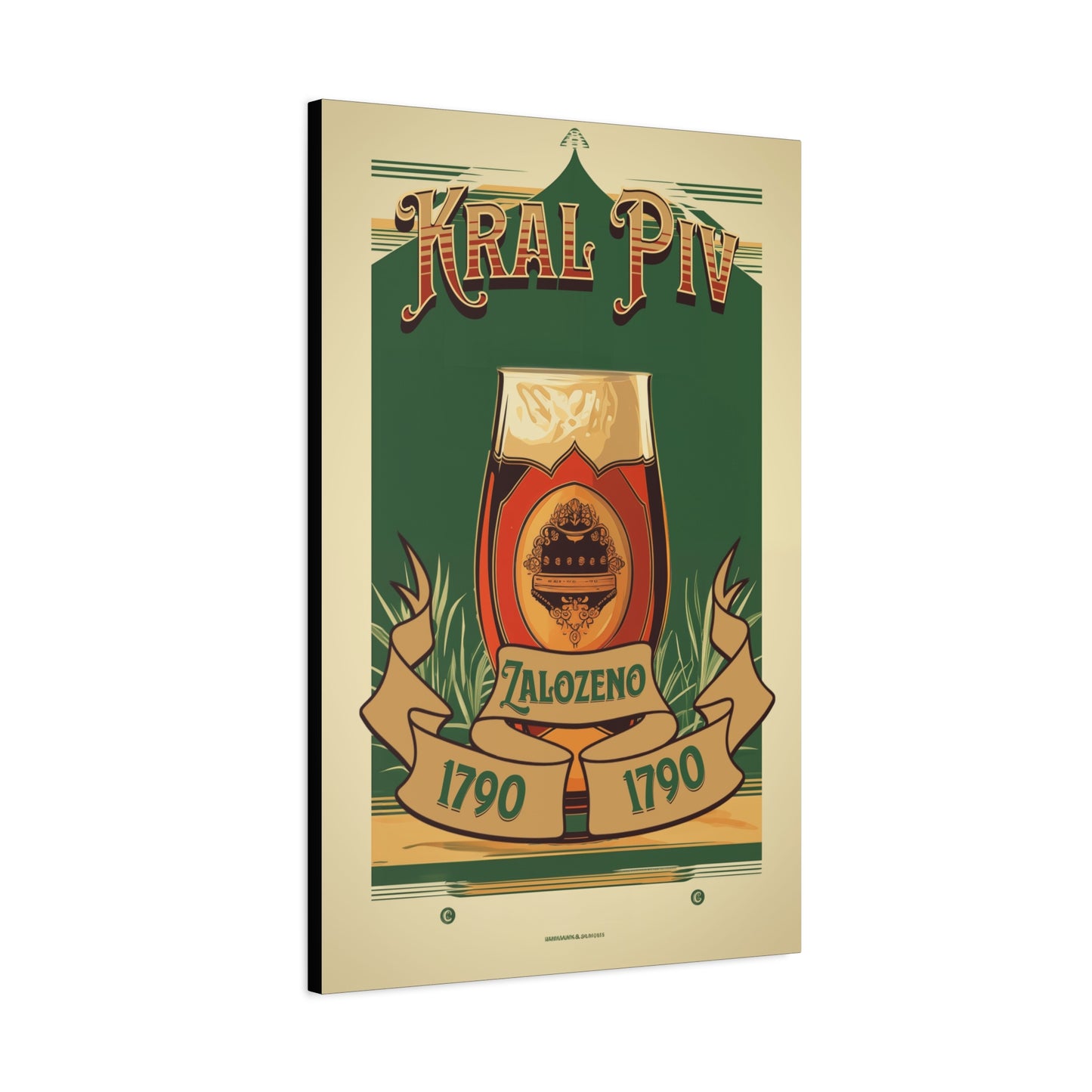 "Vintage Kral Piv Beer Poster - Zalozeno 1790 Frameless Stretched Matte Canvas" Matte Canvas, Stretched, 1.25"