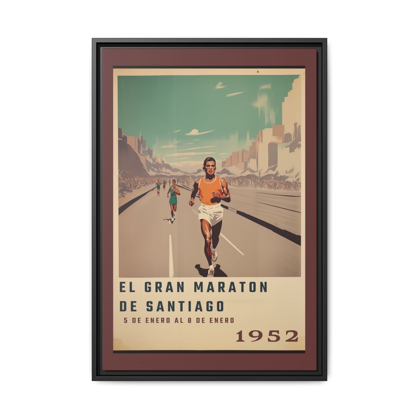 "El Gran Maratón de Santiago – Vintage Marathon Canvas (1952)"Matte Canvas, Black Frame