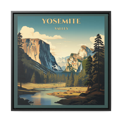 "Yosemite Valley Vintage Poster – Majestic Landscape Art Print" Gallery Canvas Wraps, Square Frame