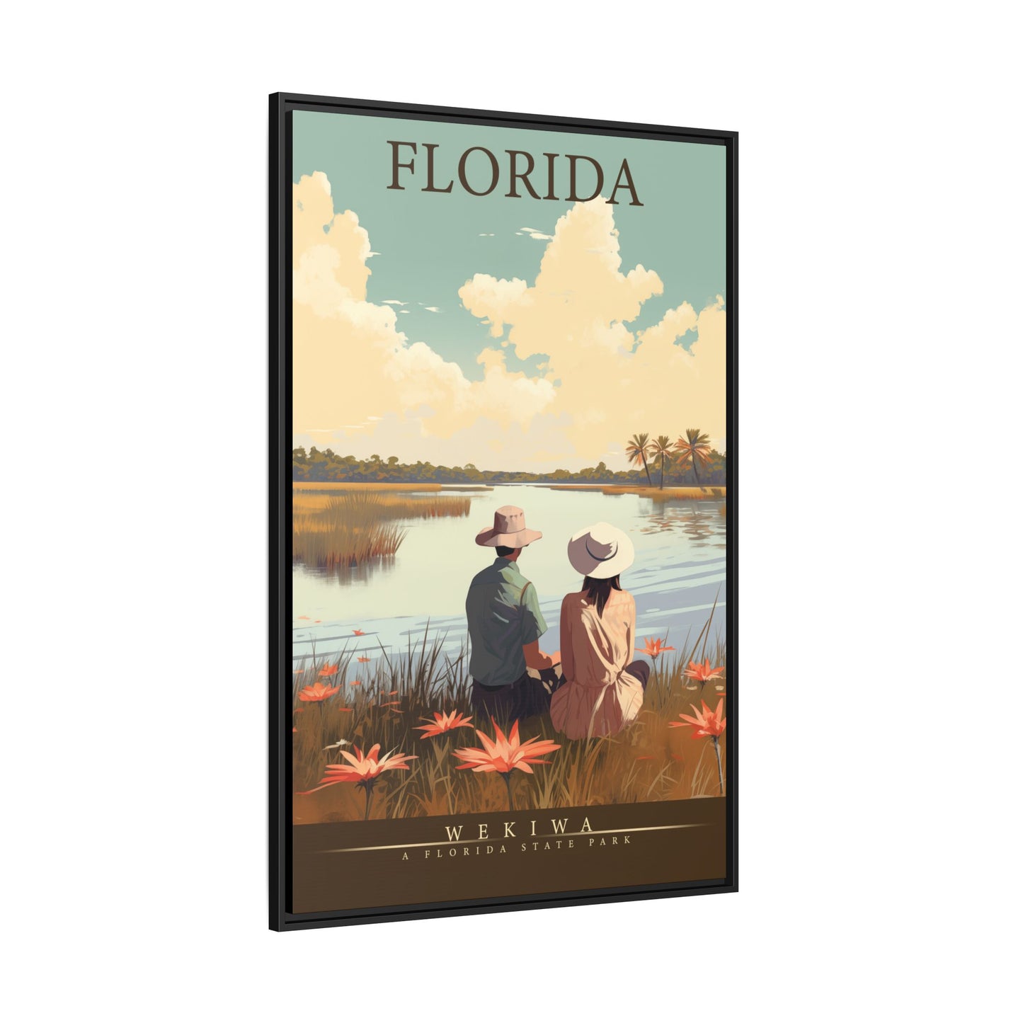 "Vintage Florida Nature Poster - Wekiwa State Park Matte Canvas Wall Art with Black Frame" Matte Canvas, Black Frame
