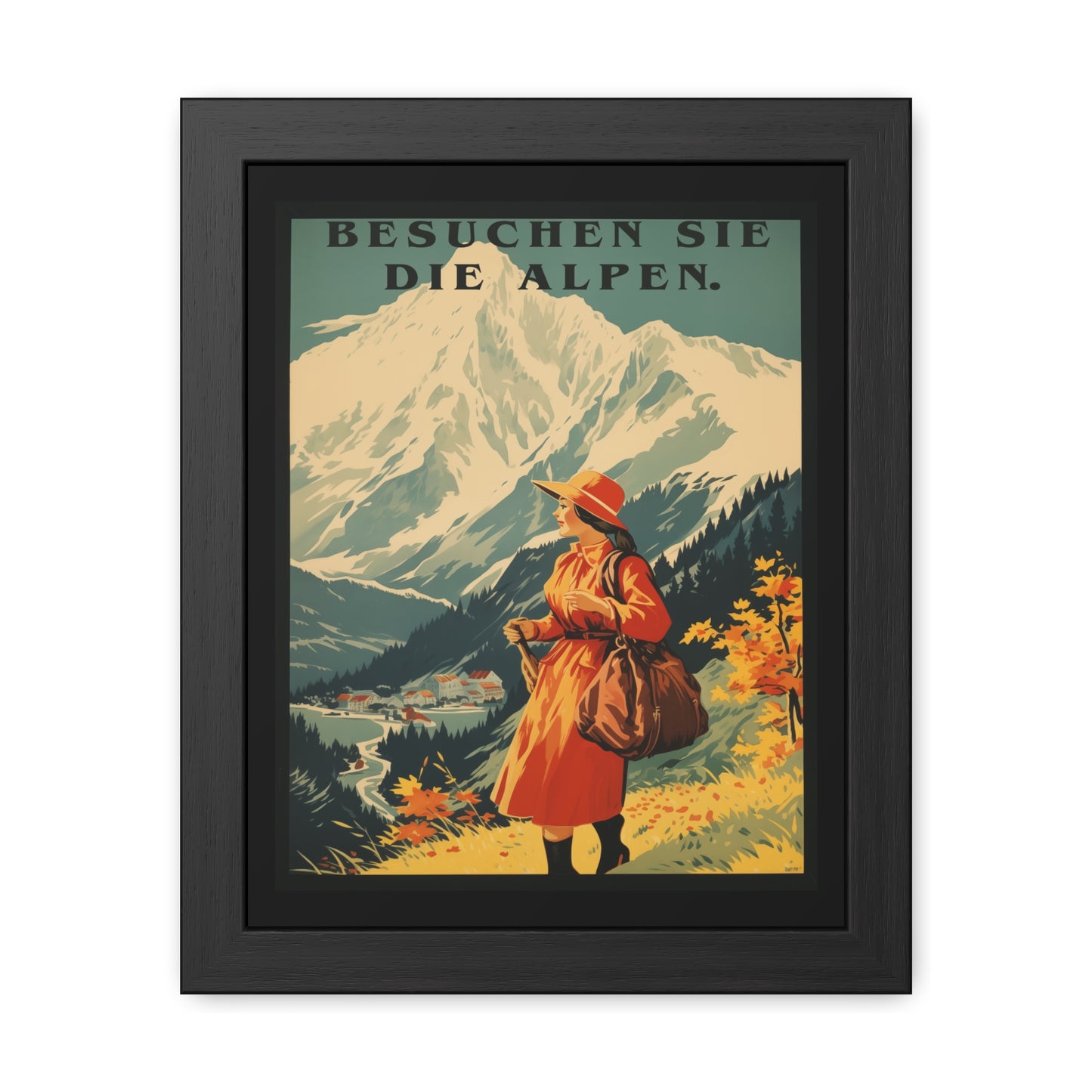 Vintage Alps Travel Poster - 'Besuchen Sie Die Alpen' (Visit the Alps) Scenic Artwork Framed Posters