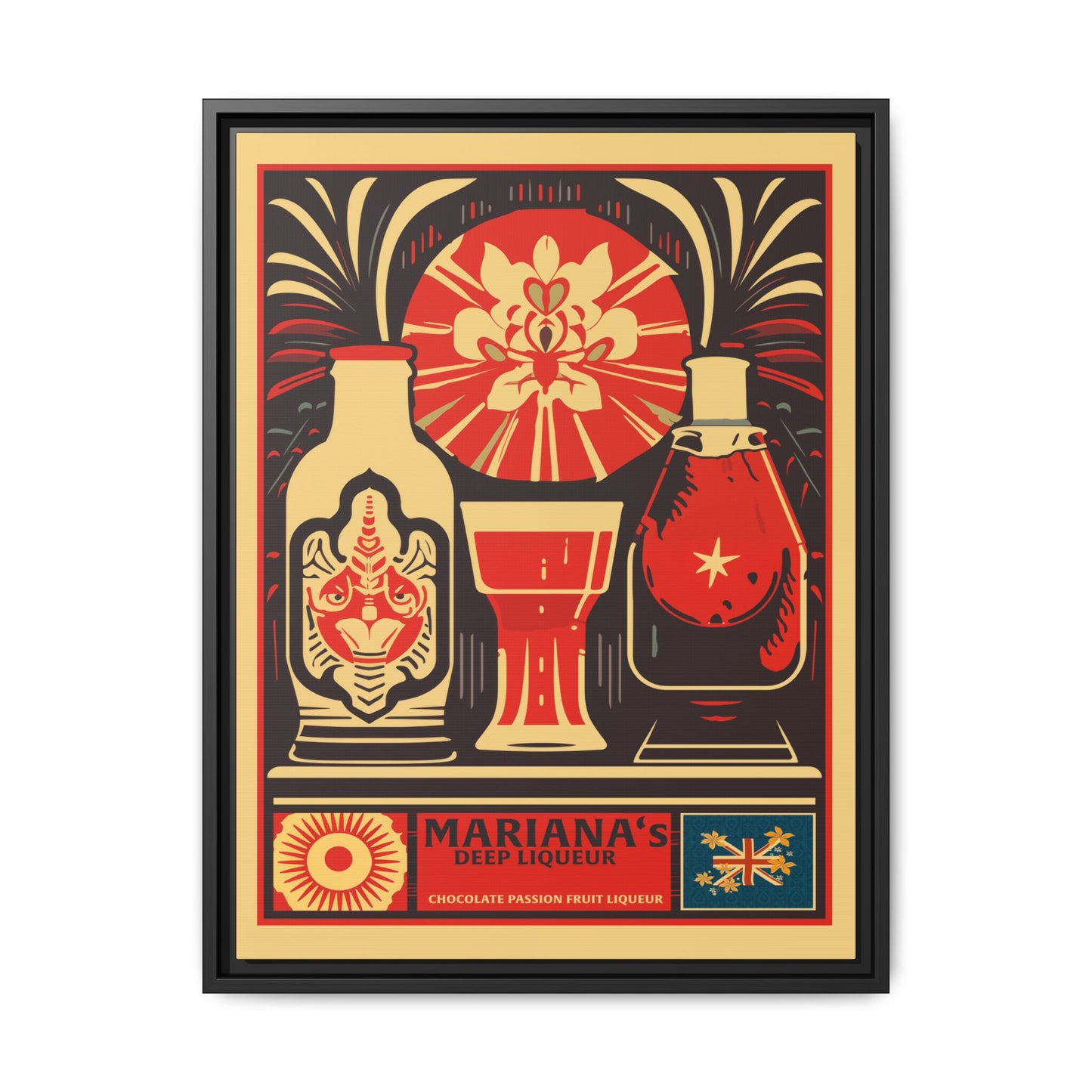 "Vintage Mariana's Chocolate Passion Fruit Liqueur Poster - Matte Canvas Wall Art with Black Frame" Matte Canvas, Black Frame