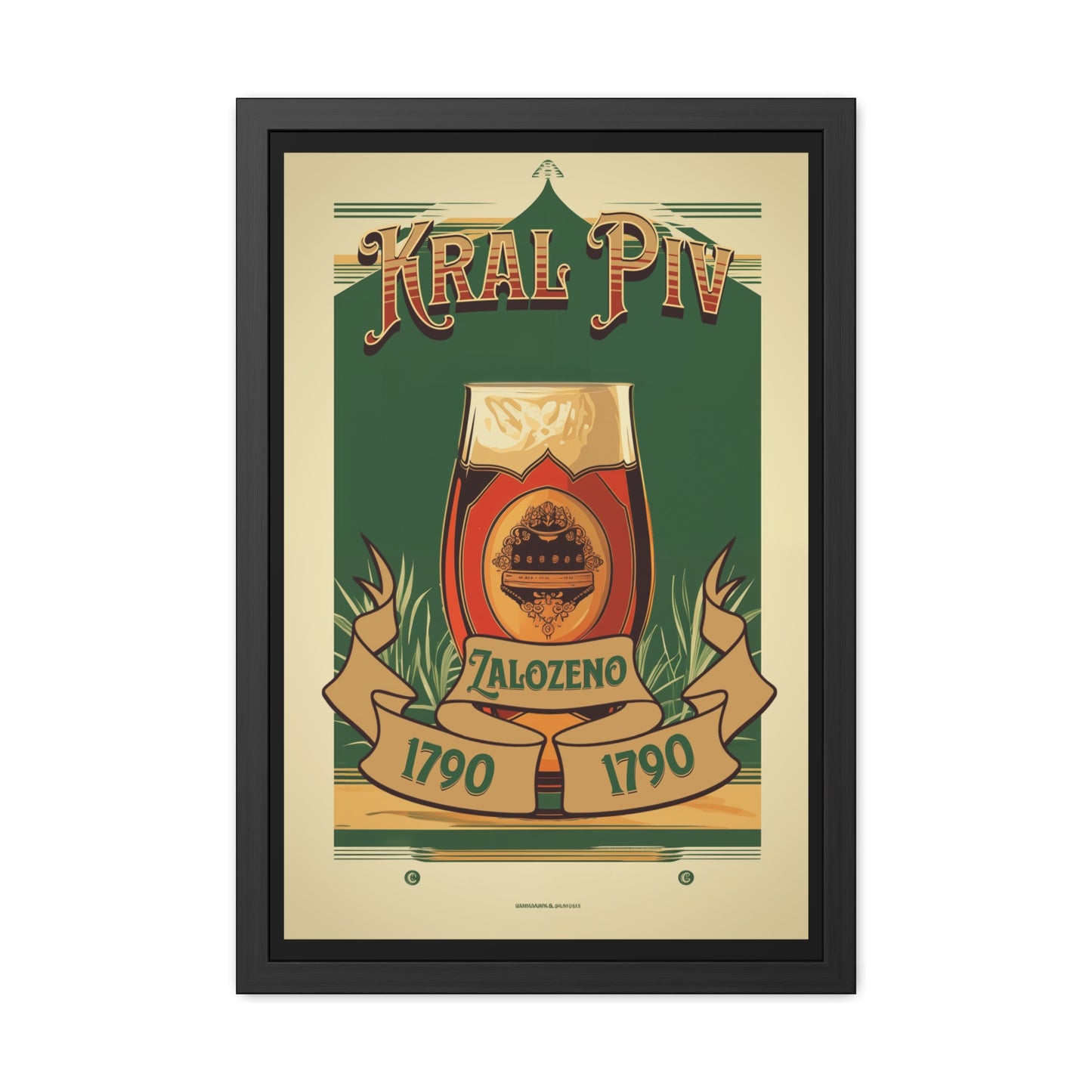 Vintage Beer Poster - Kral Piv (King of Beers), Established 1790 (Czech Language) Framed Posters