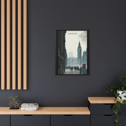 London Street Matte Canvas Print — Framed Vintage Cityscape Wall Art