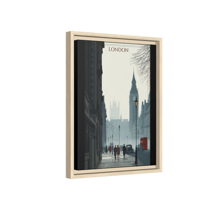 London Street Matte Canvas Print — Framed Vintage Cityscape Wall Art
