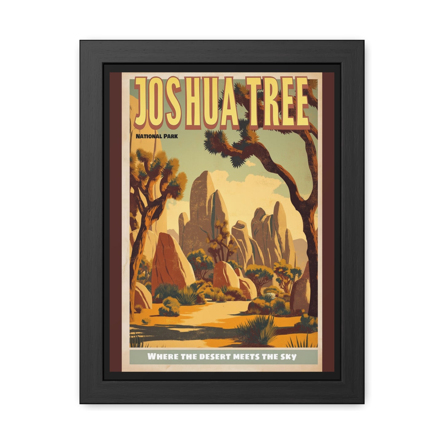 Framed Poster — Joshua Tree Vintage National Park Travel Print (“Where the Desert Meets the Sky”)_M