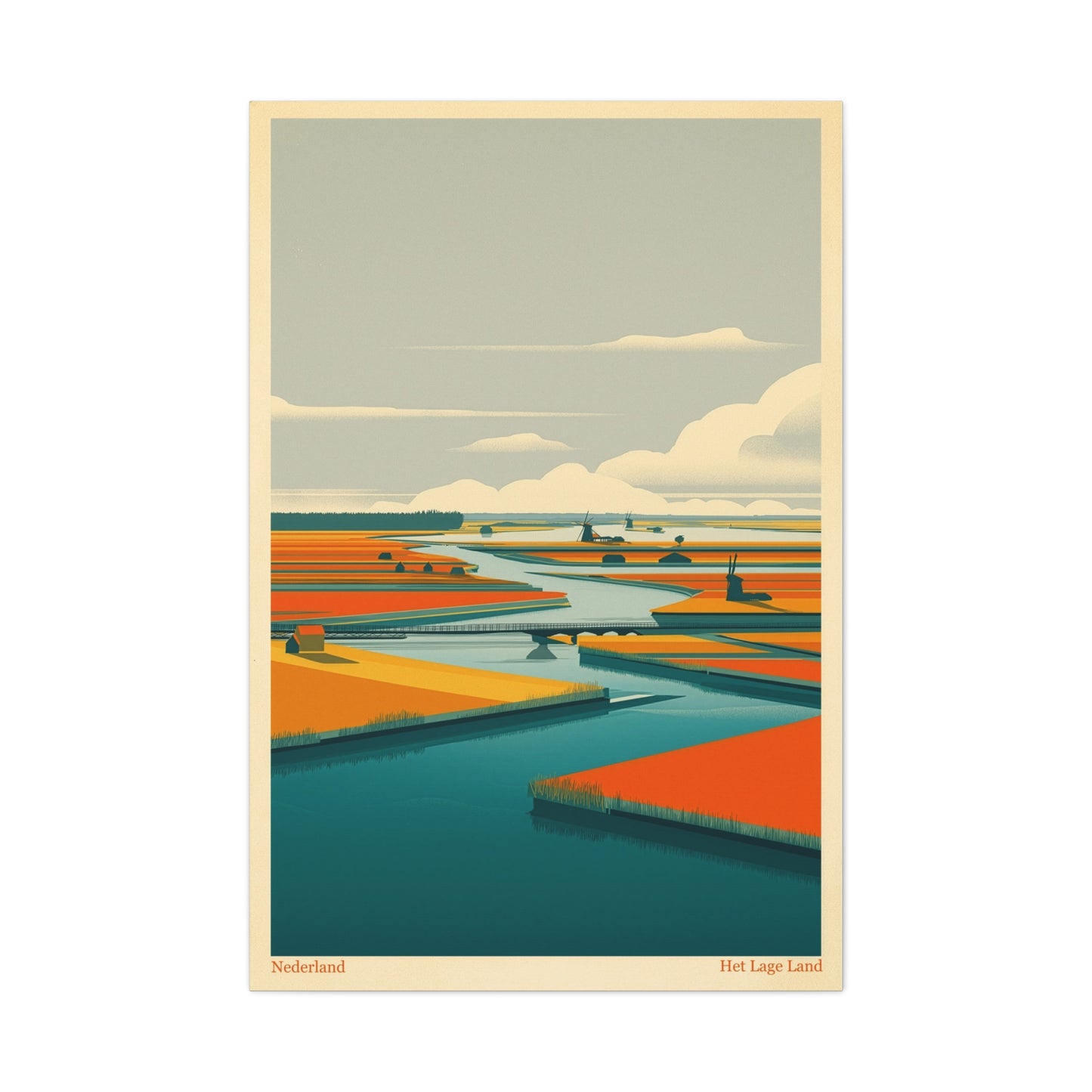 Het Lage Land Vintage Netherlands Travel Poster | Framed Canvas Print