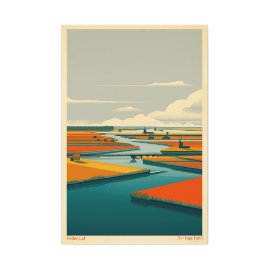 Het Lage Land Vintage Netherlands Travel Poster | Framed Canvas Print