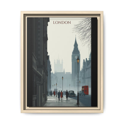 London Street Matte Canvas Print — Framed Vintage Cityscape Wall Art