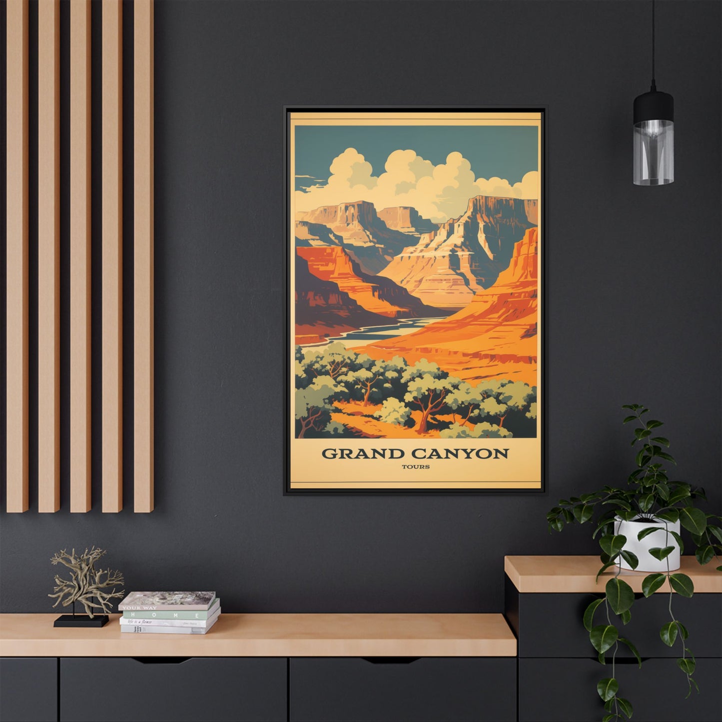 "Vintage Grand Canyon Tours Poster - Matte Canvas Wall Art with Black Frame" Matte Canvas, Black Frame