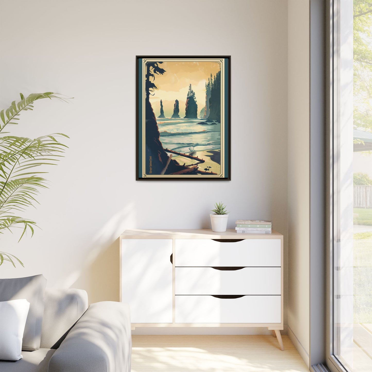 Framed Coastal Cliff Canvas Print — Vintage Seascape Wall Art