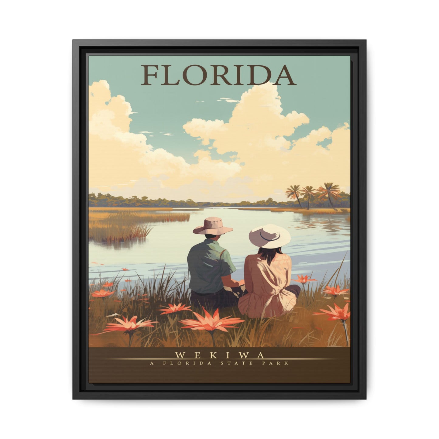 "Vintage Florida Nature Poster - Wekiwa State Park Matte Canvas Wall Art with Black Frame" Matte Canvas, Black Frame