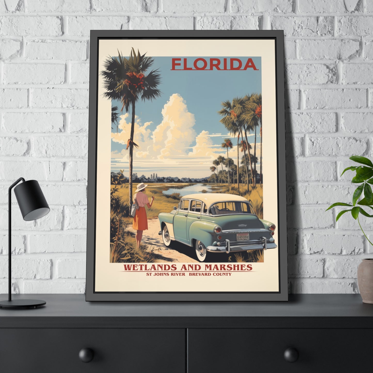 Florida Vintage Travel Poster Framed Print — "Wetlands and Marshes" Retro Wall Art