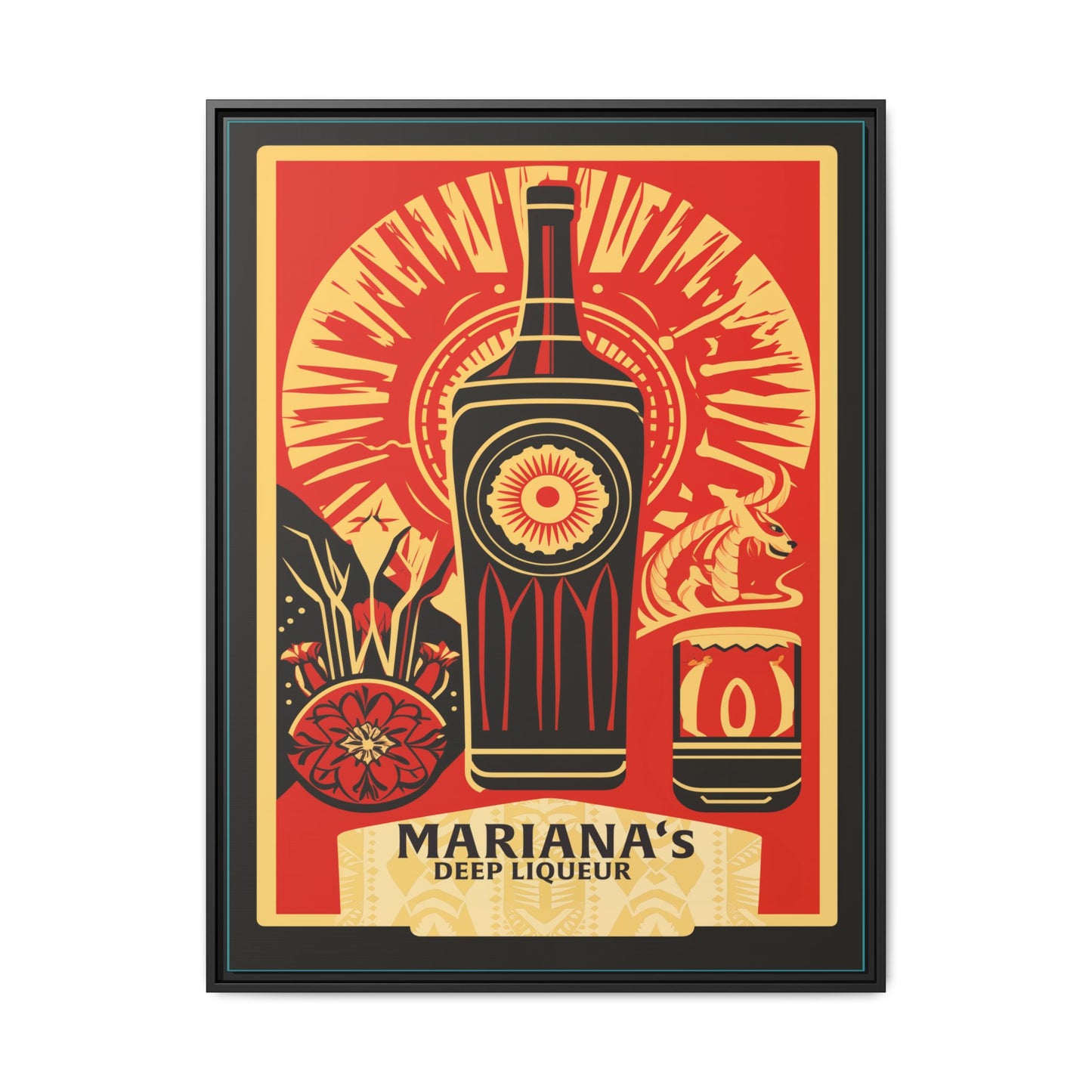 "Vintage Mariana's Deep Liqueur Artwork - Matte Canvas Wall Art with Black Frame" Matte Canvas, Black Frame