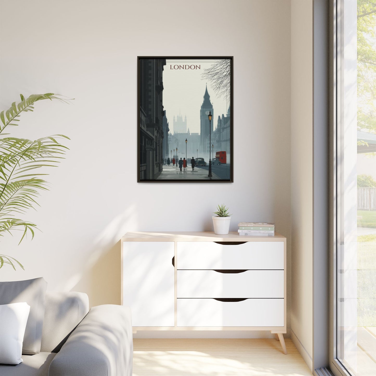 London Street Matte Canvas Print — Framed Vintage Cityscape Wall Art