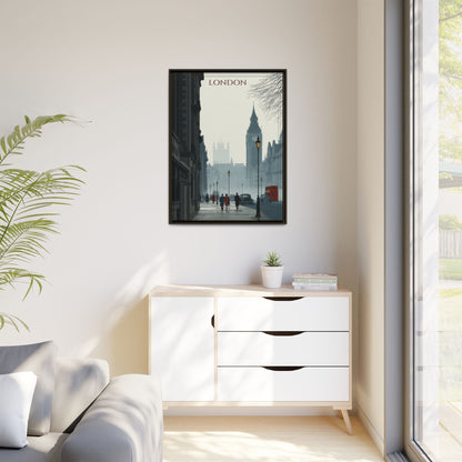 London Street Matte Canvas Print — Framed Vintage Cityscape Wall Art