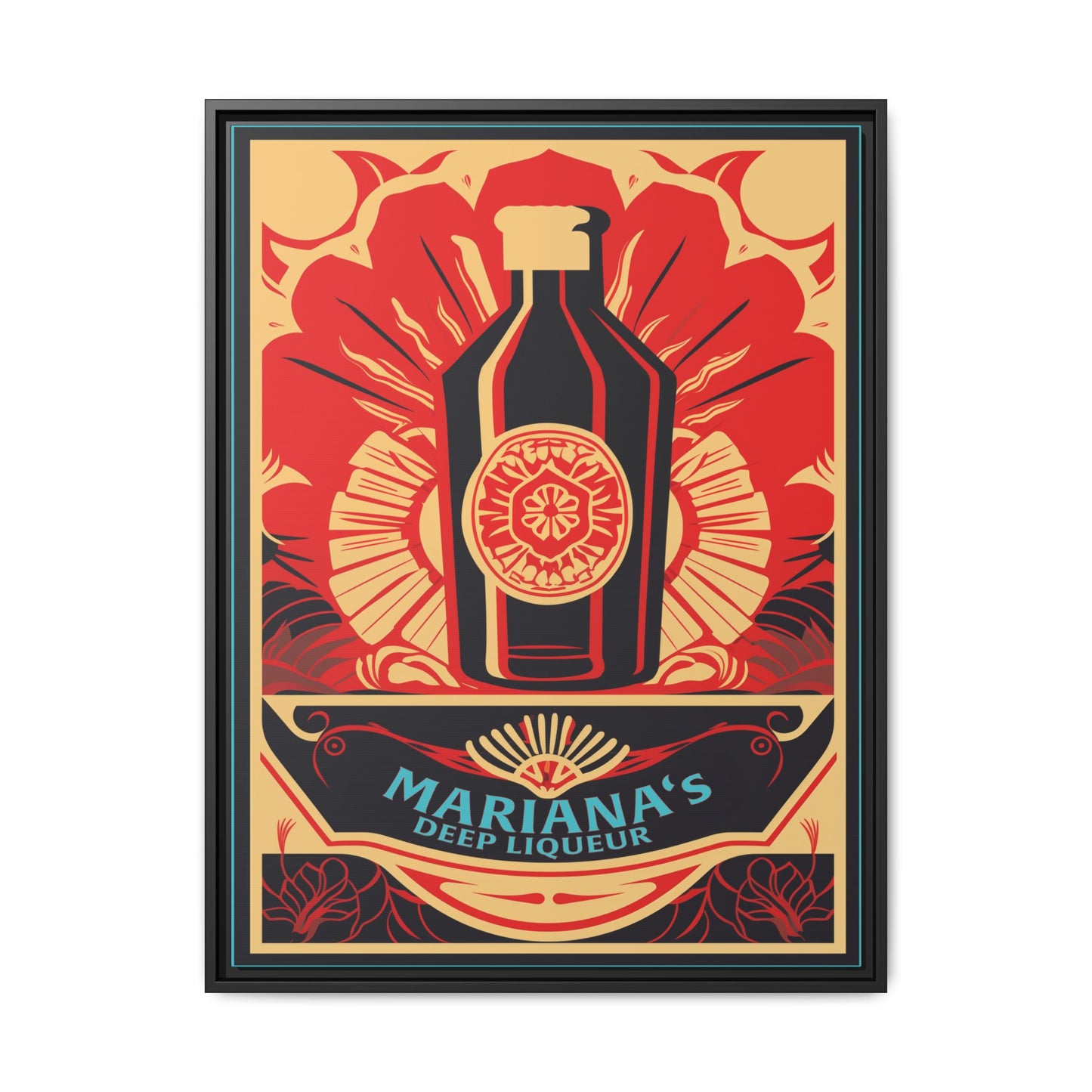 "Vintage Mariana's Deep Liqueur Bottle Poster - Matte Canvas Wall Art with Black Frame" Matte Canvas, Black Frame