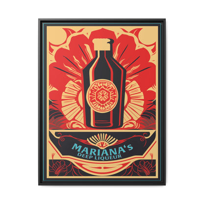 "Vintage Mariana's Deep Liqueur Bottle Poster - Matte Canvas Wall Art with Black Frame" Matte Canvas, Black Frame