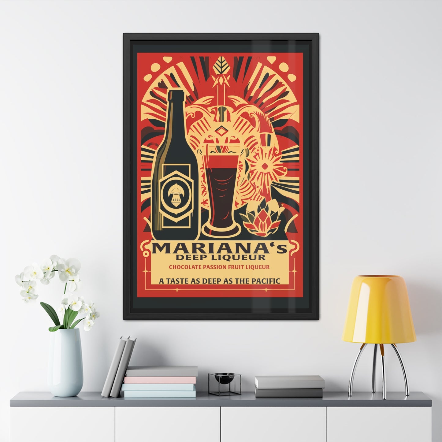 Vintage Art Deco Poster - Mariana's Deep Liqueur - Chocolate Passion Fruit Blend Framed Posters