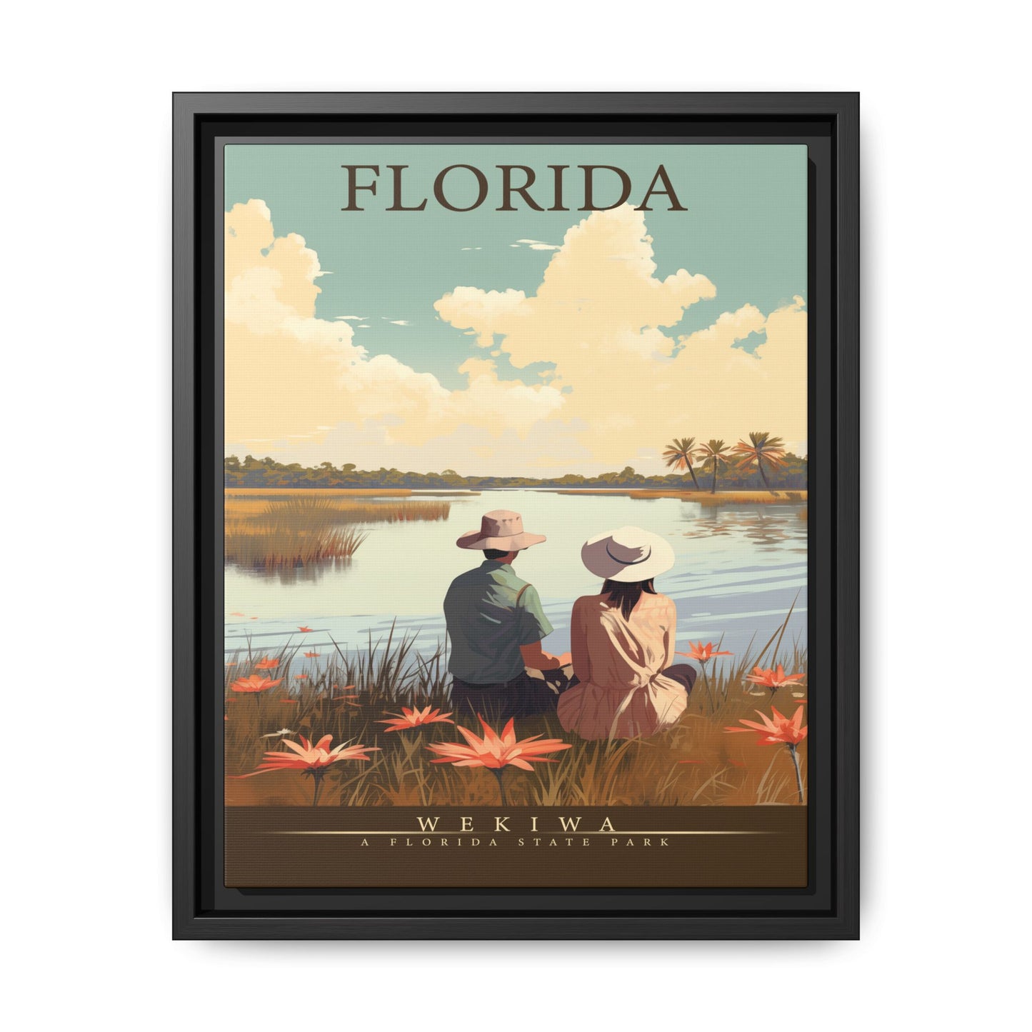 "Vintage Florida Nature Poster - Wekiwa State Park Matte Canvas Wall Art with Black Frame" Matte Canvas, Black Frame