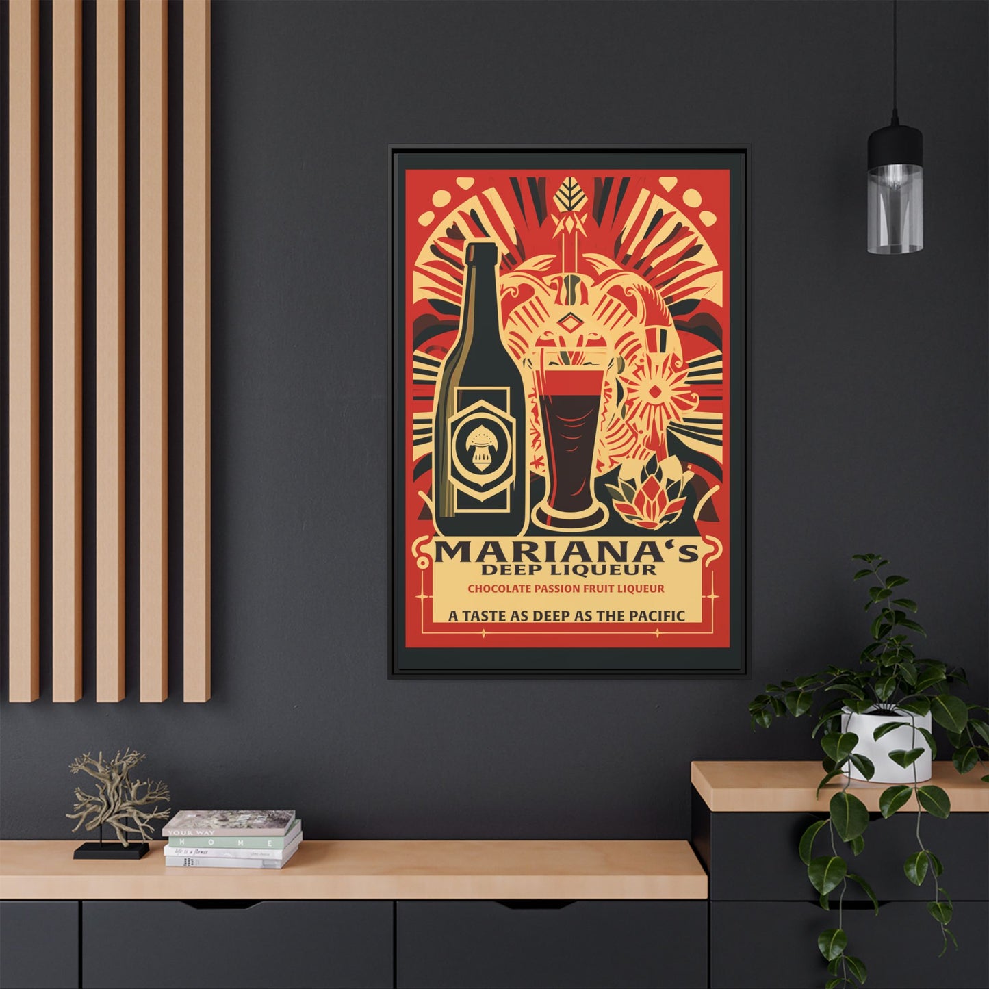 "Vintage Mariana's Deep Liqueur Poster - Chocolate Passion Fruit Matte Canvas Wall Art with Black Frame" Matte Canvas, Black Frame