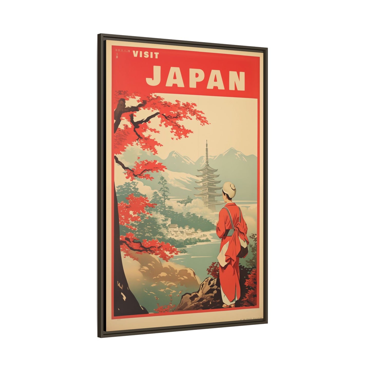 Visit Japan Vintage Travel Poster Matte Canvas Print (Framed)