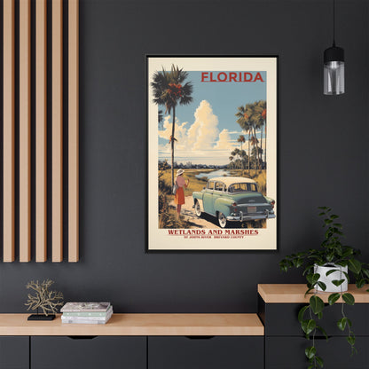 "Vintage Florida Wetlands and Marshes Poster - St. Johns River Brevard County Matte Canvas Wall Art with Black Frame" Matte Canvas, Black Frame