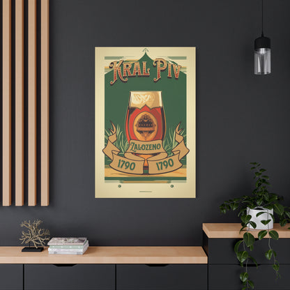 "Vintage Kral Piv Beer Poster - Zalozeno 1790 Frameless Stretched Matte Canvas" Matte Canvas, Stretched, 1.25"
