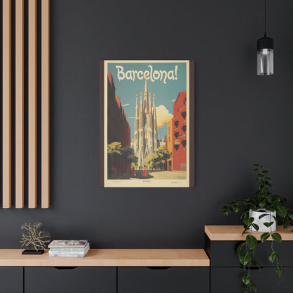 Barcelona Travel Poster Matte Canvas Print - Stretched Wall Art