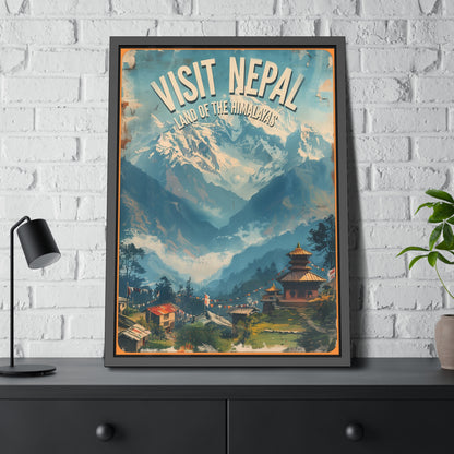 Visit Nepal Vintage Travel Poster — Framed Paper Poster