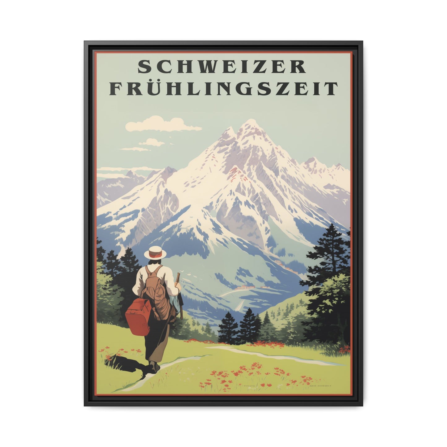 "Swiss Springtime Vintage Poster | Matte Canvas with Black Frame"