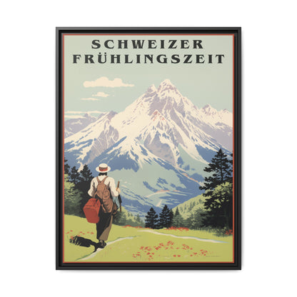 "Swiss Springtime Vintage Poster | Matte Canvas with Black Frame"