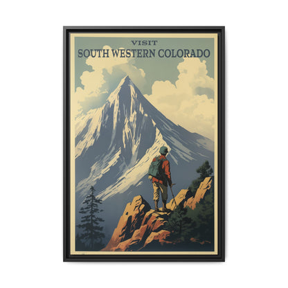 "Vintage South Western Colorado Travel Poster - Matte Canvas Wall Art with Black Frame" Matte Canvas, Black Frame