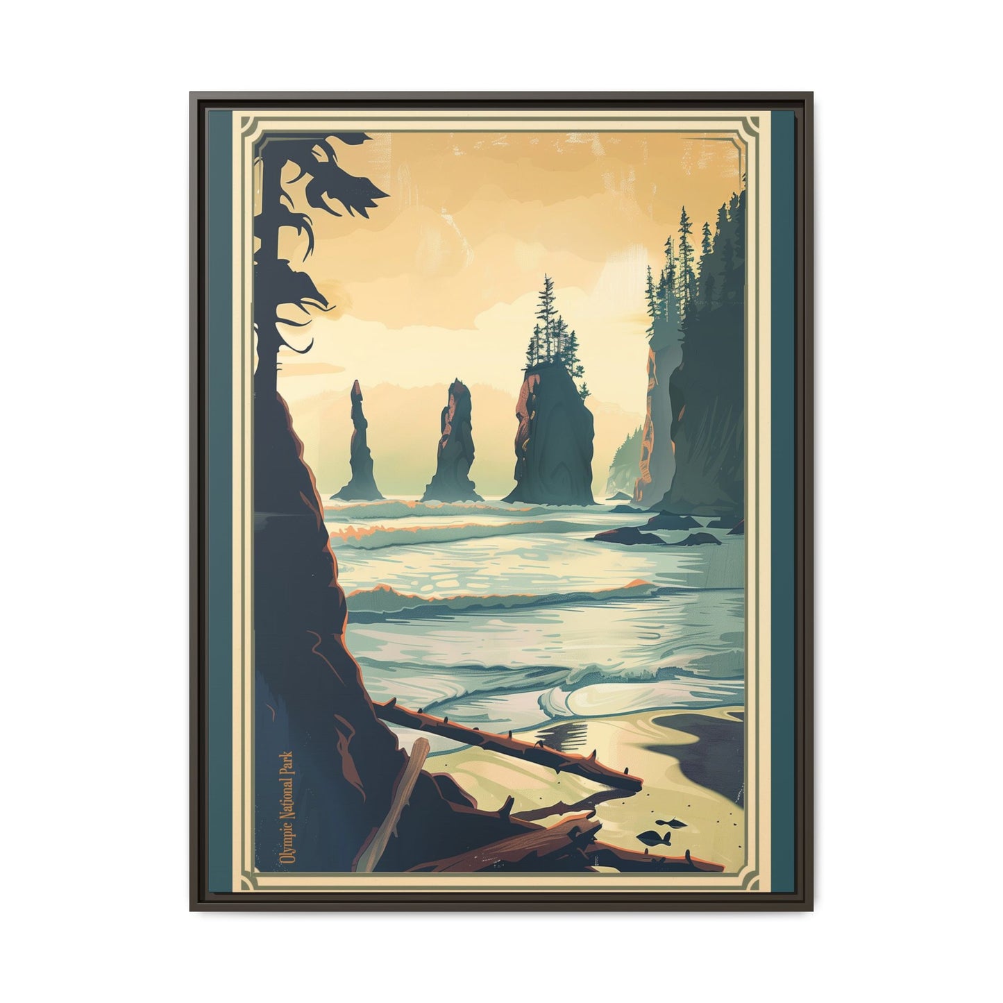 Framed Coastal Cliff Canvas Print — Vintage Seascape Wall Art