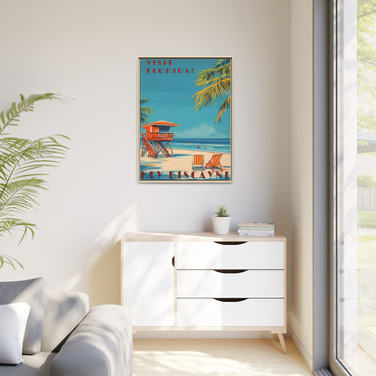 Key Biscayne Vintage Travel Poster Matte Canvas Print — Framed “Visit Florida!” Beach Wall Art