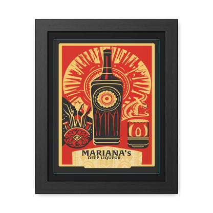 Mariana's Deep Liqueur Poster - Vibrant Art Deco Design with Tropical Flair Framed Posters