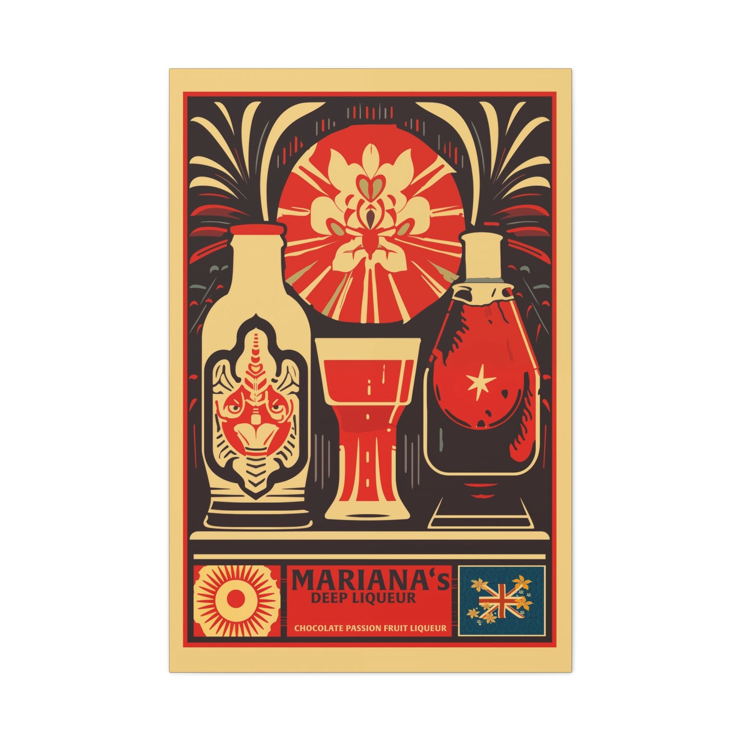"Vintage Mariana's Deep Liqueur Poster - Chocolate Passion Fruit Frameless Stretched Matte Canvas Wall Art" Matte Canvas, Stretched, 1.25"