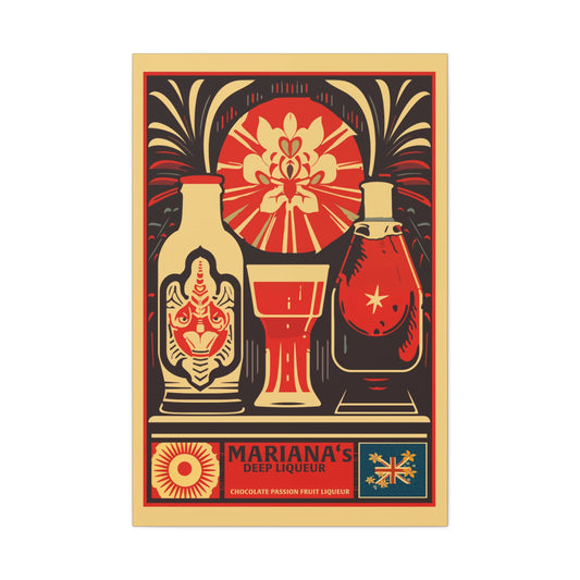 "Vintage Mariana's Deep Liqueur Poster - Chocolate Passion Fruit Frameless Stretched Matte Canvas Wall Art" Matte Canvas, Stretched, 1.25"