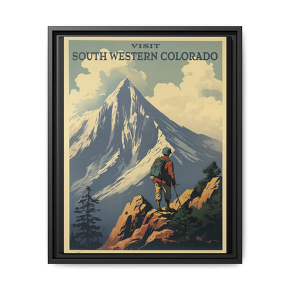 "Vintage South Western Colorado Travel Poster - Matte Canvas Wall Art with Black Frame" Matte Canvas, Black Frame