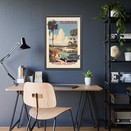 Florida Vintage Travel Poster Framed Print — "Wetlands and Marshes" Retro Wall Art