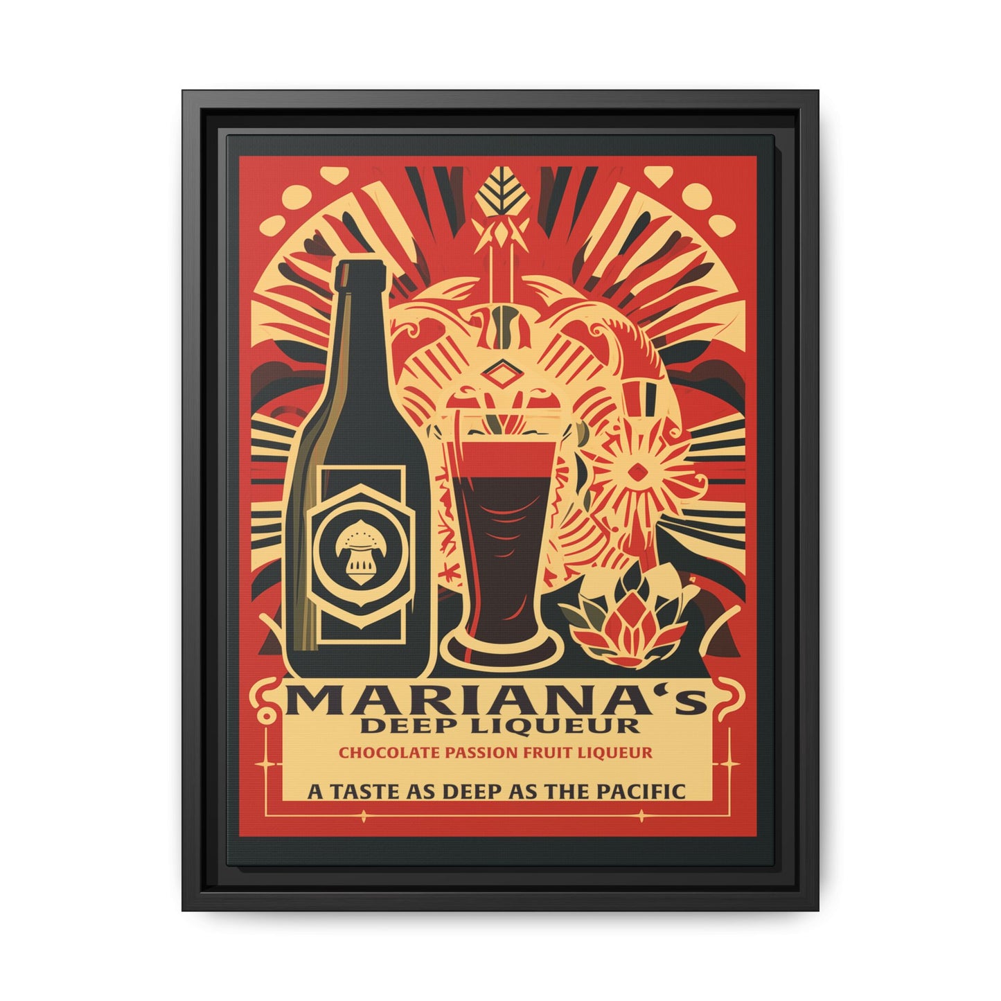 "Vintage Mariana's Deep Liqueur Poster - Chocolate Passion Fruit Matte Canvas Wall Art with Black Frame" Matte Canvas, Black Frame