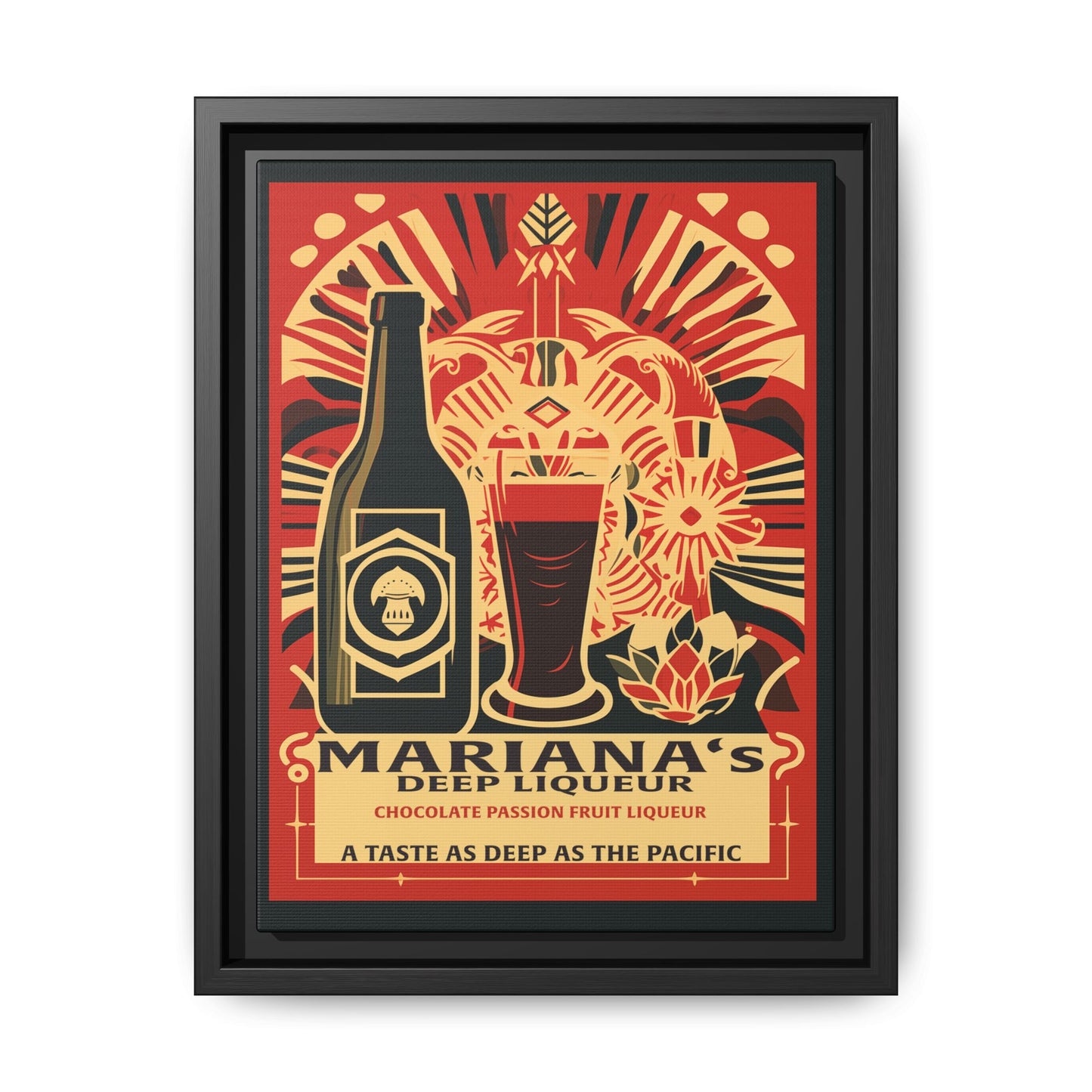 "Vintage Mariana's Deep Liqueur Poster - Chocolate Passion Fruit Matte Canvas Wall Art with Black Frame" Matte Canvas, Black Frame