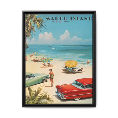 "Marco Island Retro Beach Scene – Vintage Wall Art of Florida’s Gulf Coast" Matte Canvas, Black Frame