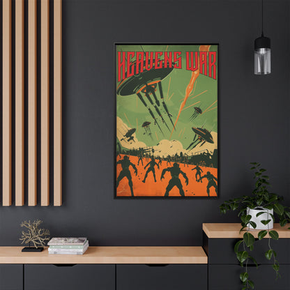 "Heavens War – Futuristic Sci-Fi Battle Matte Canvas with Black Frame"