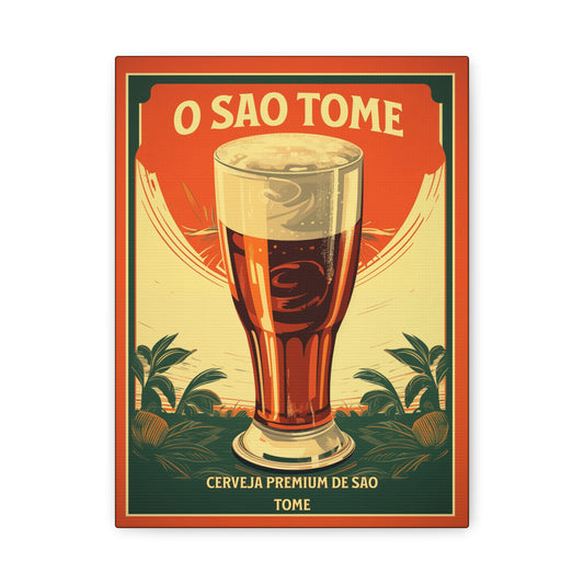 "Vintage São Tomé Beer Poster - Premium Cerveja de São Tomé Frameless Stretched Matte Canvas"