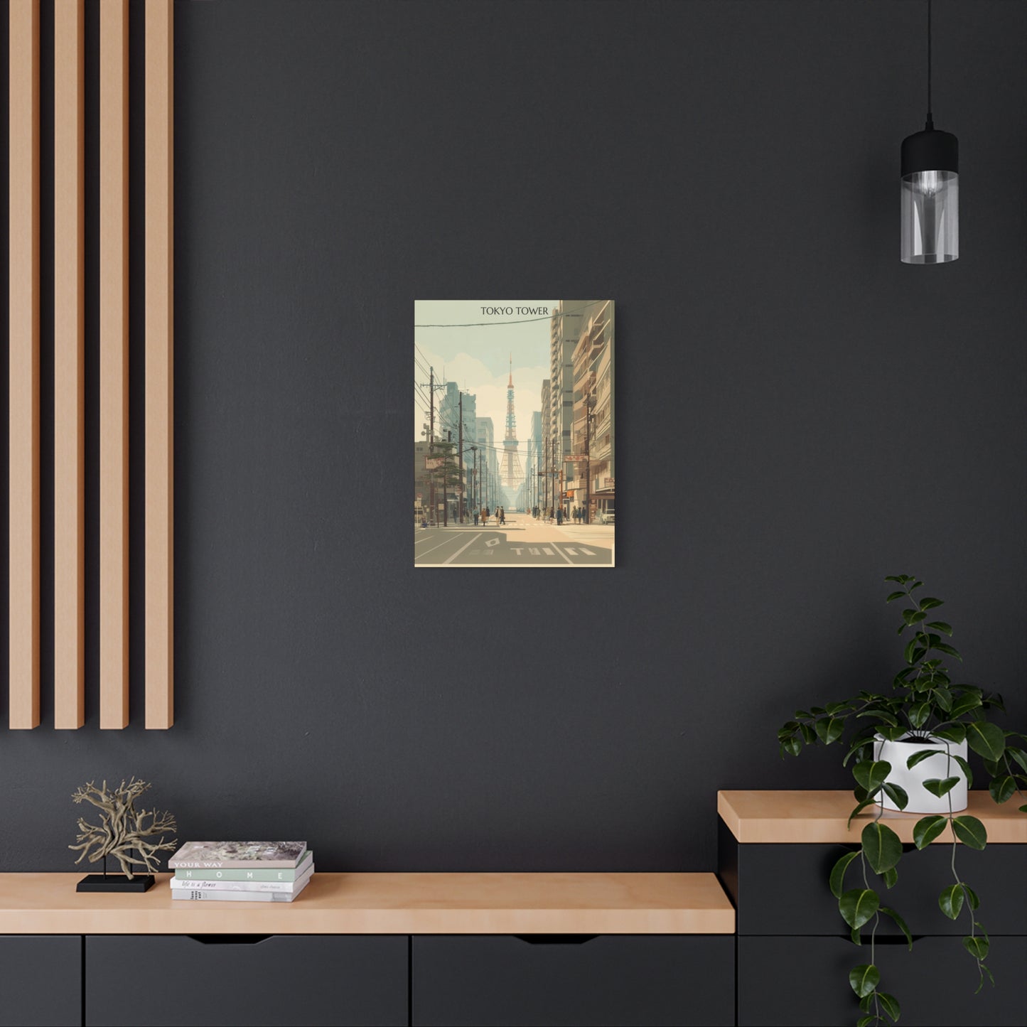 Tokyo Tower Street Scene Matte Canvas Print — Vintage Cityscape Wall Art