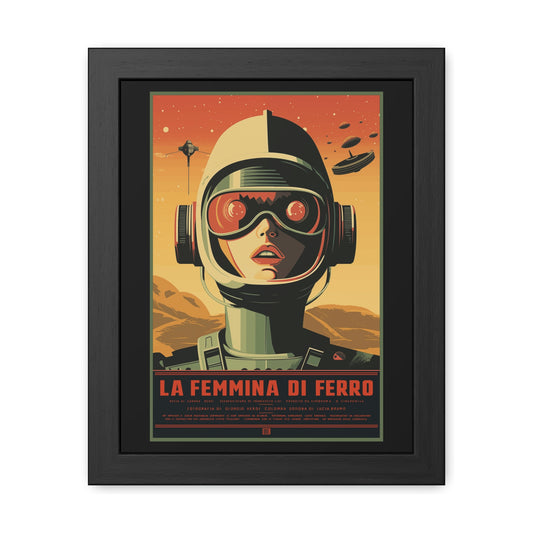 Retro Sci-Fi Framed Poster | La Femmina di Ferro, Vintage Italian Wall Art, Mid-Century Space Design, Gift for Collectors