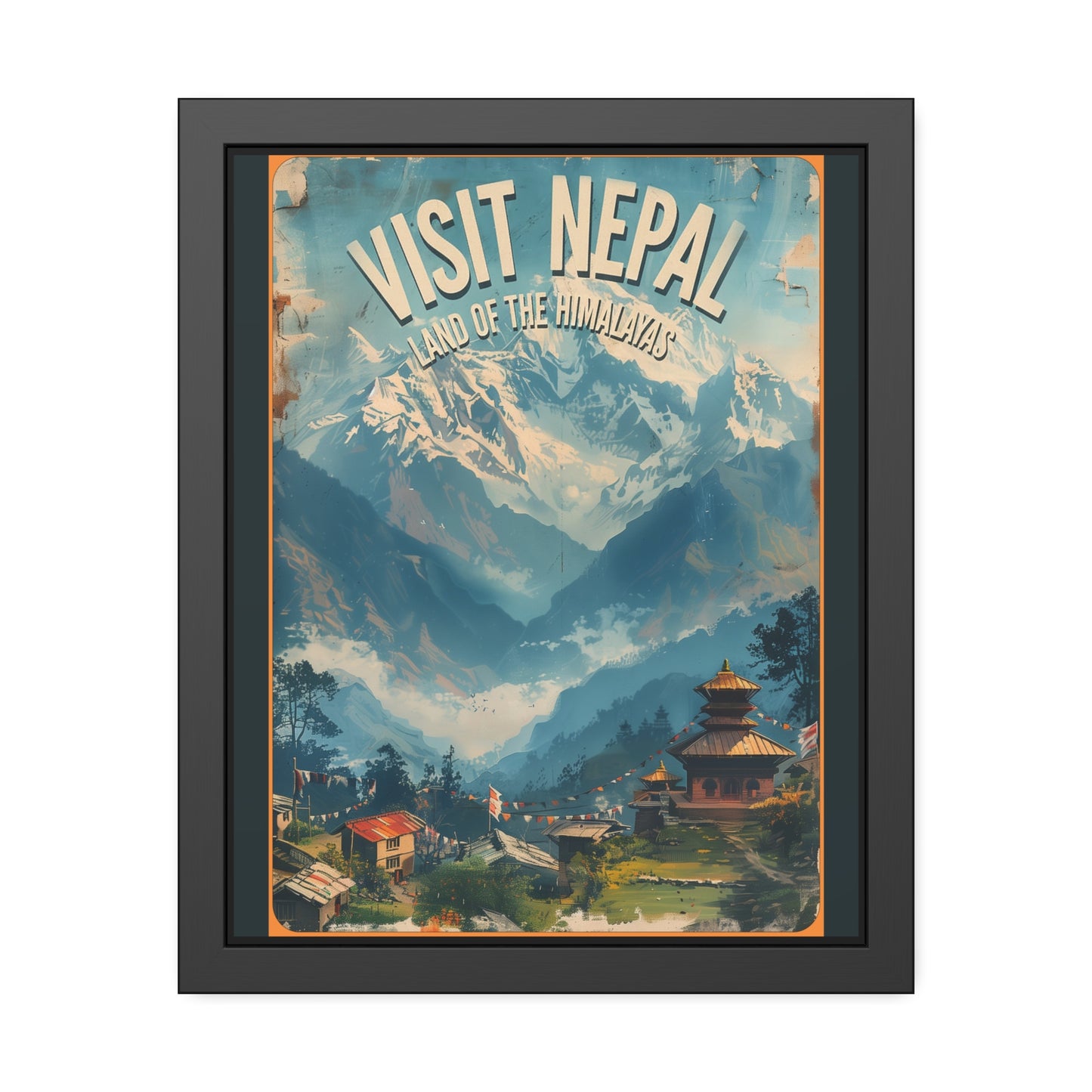 Visit Nepal Vintage Travel Poster — Framed Paper Poster