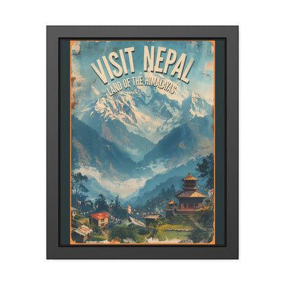 Visit Nepal Vintage Travel Poster — Framed Paper Poster