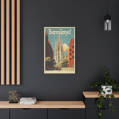 Barcelona Travel Poster Matte Canvas Print - Stretched Wall Art